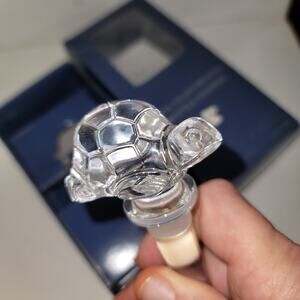 Towle Austria Full Lead Crystal TURTLE Wine Bottle Decanter Stopper flared NIB